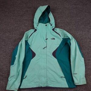 The North Face HyVent Jacket Womens Medium Green Hooded Rain Coat Waterproof